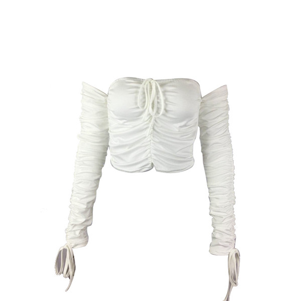 Modern női felső, megkötős, leesett ujjú fehér és fekete színben