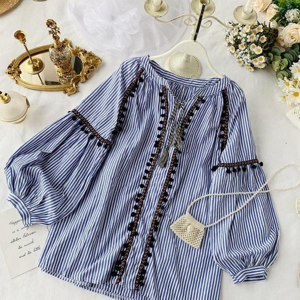 Csíkos női ing széles ujjal, két színben