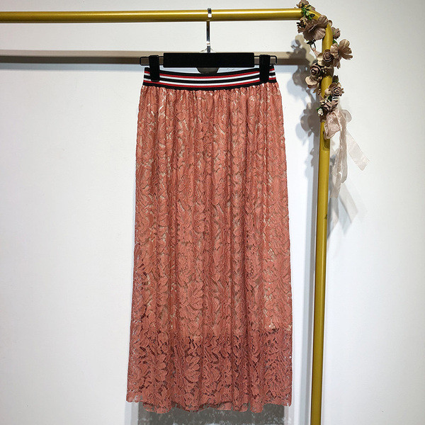 Hosszú csipkeszoknya színes gumival - három színben