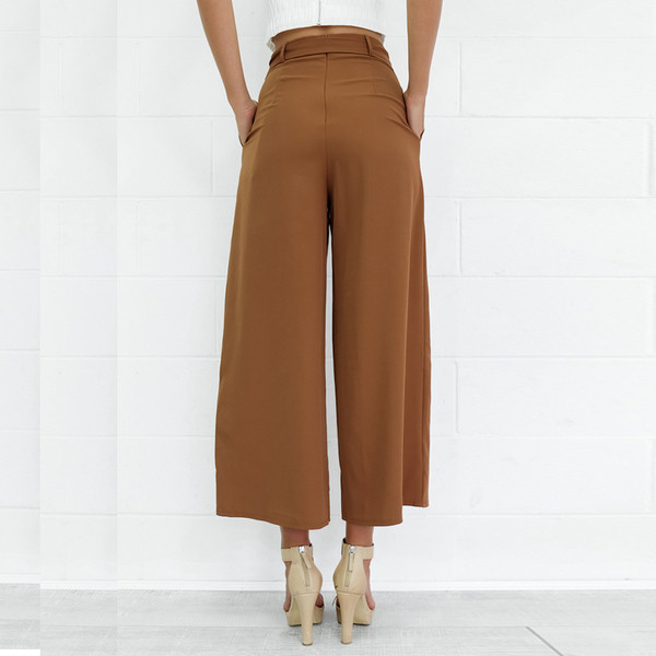 Modern női nadrág magas derékkal, megkötővel barna és fekete színben