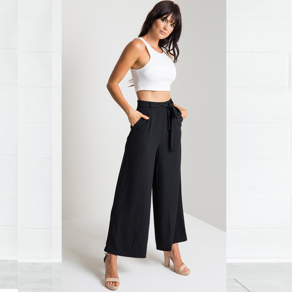 Modern női nadrág magas derékkal, megkötővel barna és fekete színben