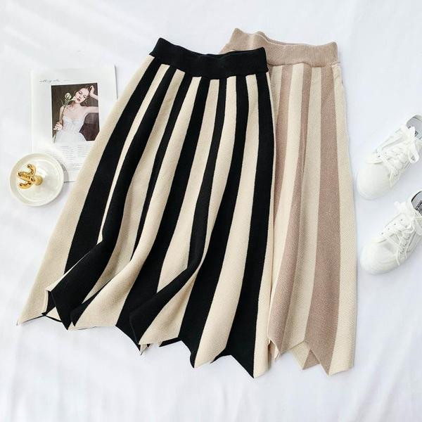 Új modell csíkos női szoknya vékony kötésből három színben