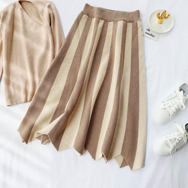 Új modell csíkos női szoknya vékony kötésből három színben