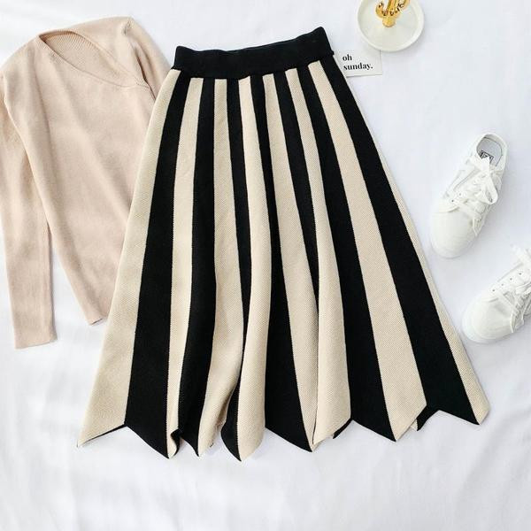 Új modell csíkos női szoknya vékony kötésből három színben