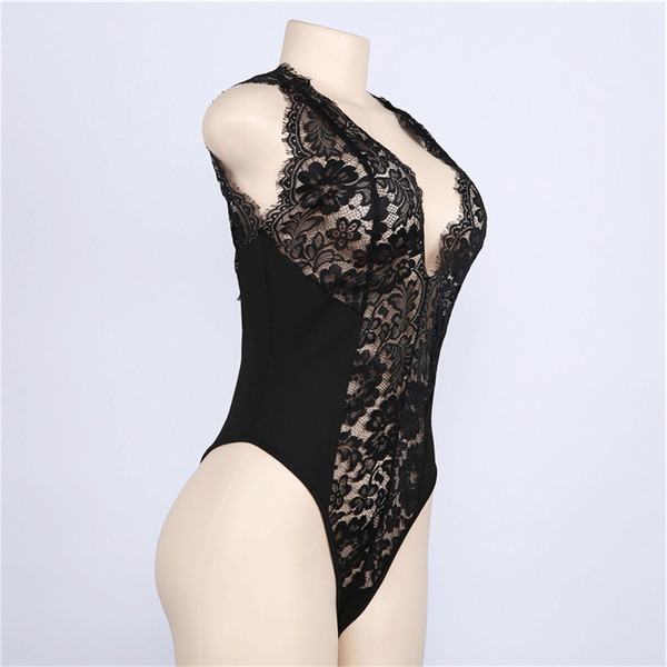 Stílusos női test V-nyakkal és csipkével fehér és fekete színben