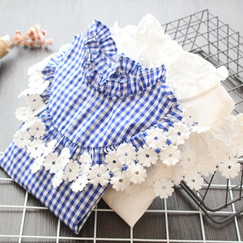 Стилна карирана детска риза за момичета в бял и син цвят