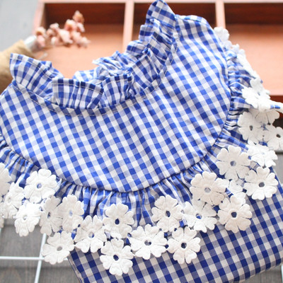 Стилна карирана детска риза за момичета в бял и син цвят