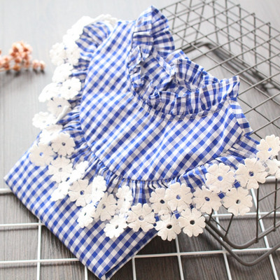 Stílusos kockás gyereking lányoknak fehér és kék színben