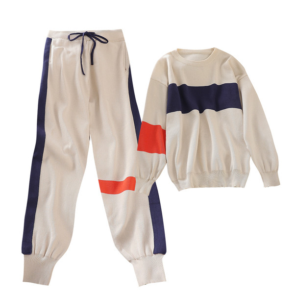 Alkalmi női vékony kötéskészlet bézs és kék színben