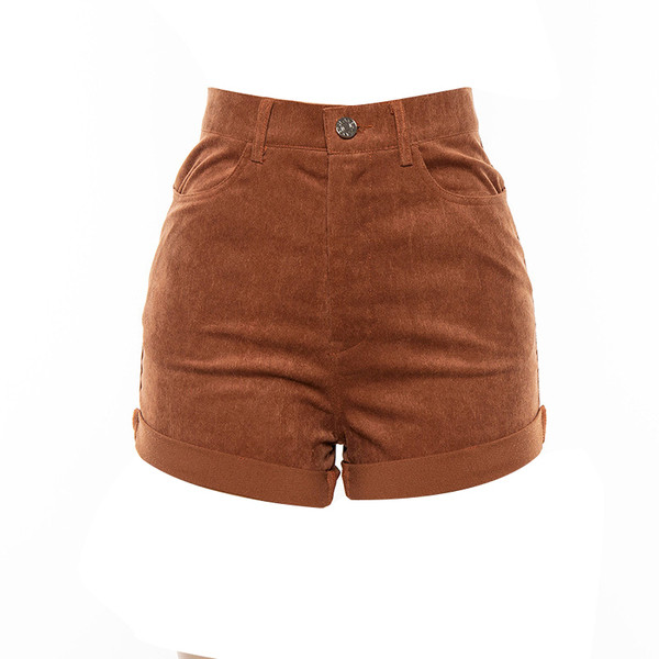 Divatos női rövidnadrág magas derékkal, barna színben