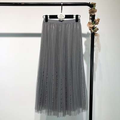 Hosszú tüllszoknya szürke és fekete színben