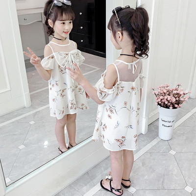 Нов модел стилна детска рокля за момичета в розов и бял цвят