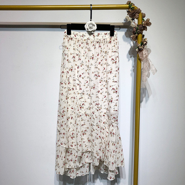 Hosszú szabású szoknya két színben virágmintával