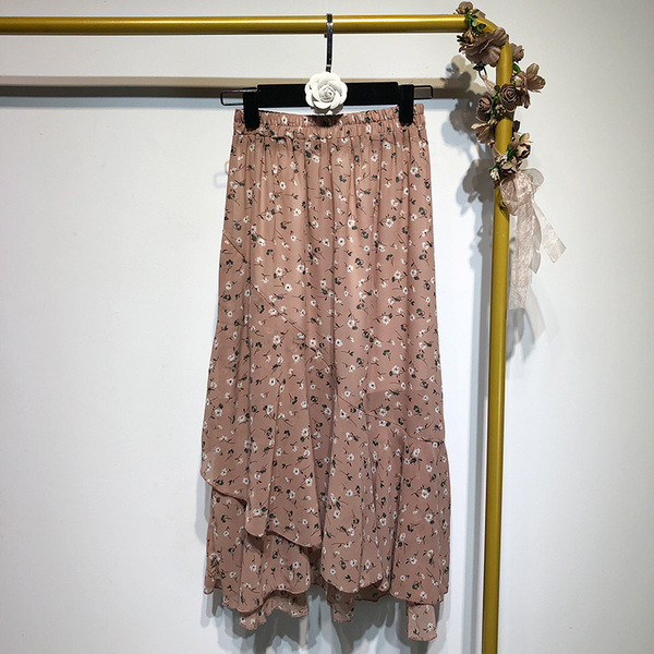 Hosszú szabású szoknya két színben virágmintával