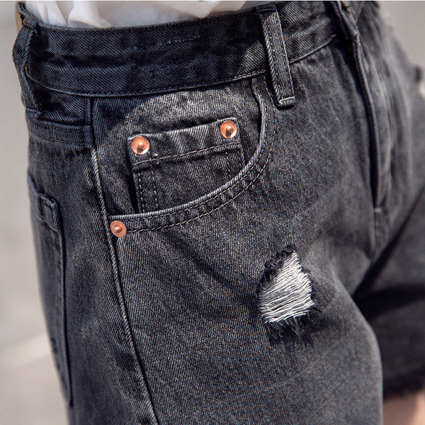 Aktuális női magas derekú farmer rövidnadrág szürke színben