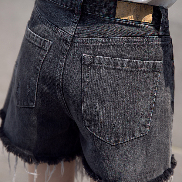 Aktuális női magas derekú farmer rövidnadrág szürke színben