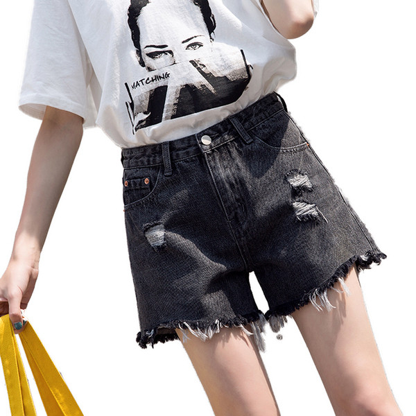 Aktuális női magas derekú farmer rövidnadrág szürke színben