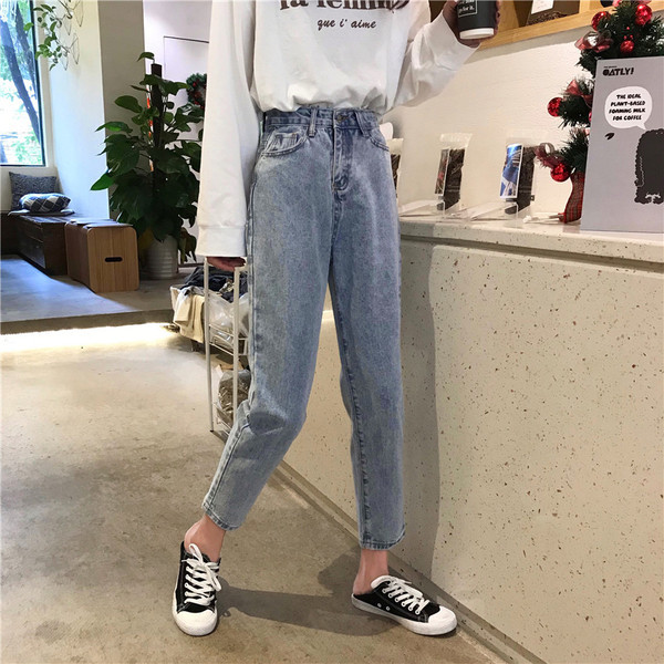 Alkalmi női farmer kék színben, magas derékkal