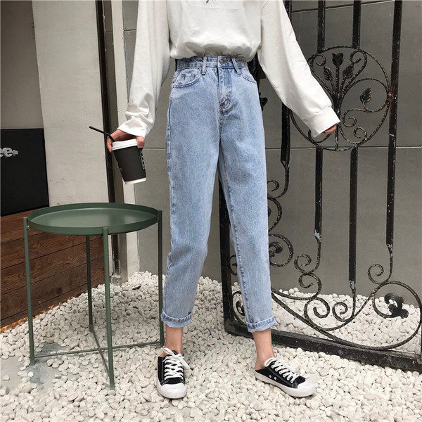 Alkalmi női farmer kék színben, magas derékkal