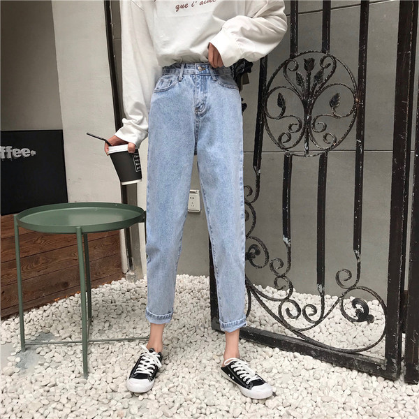 Alkalmi női farmer kék színben, magas derékkal