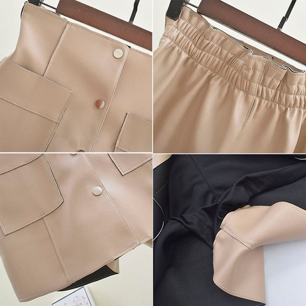 Bőr női szoknya gombokkal és zsebekkel több színben