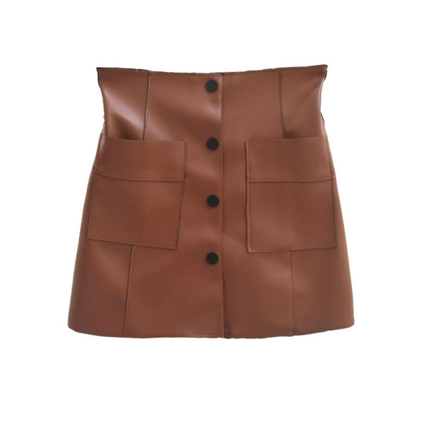 Bőr női szoknya gombokkal és zsebekkel több színben