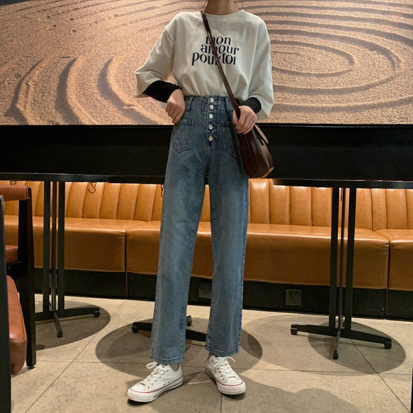 Női alkalmi farmer magas derékkal, kék színben