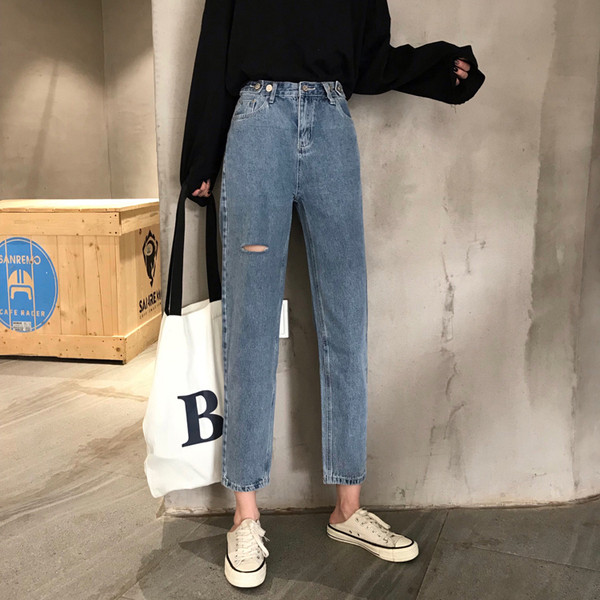 Női alkalmi farmer - egyenes modell magas derékkal