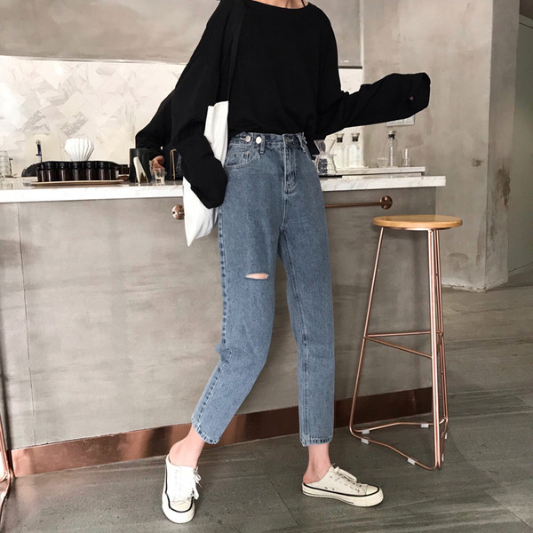 Női alkalmi farmer - egyenes modell magas derékkal