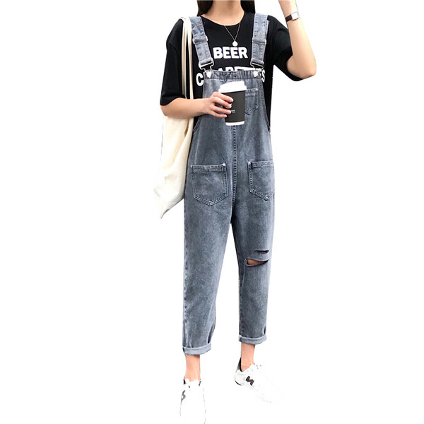 Női farmer overall szakadt motívumokkal, kék színben
