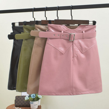 Modern női bőrszoknya övvel több színben