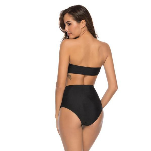 Kétrészes női fürdőruha magas derekú nadrággal, fekete színben