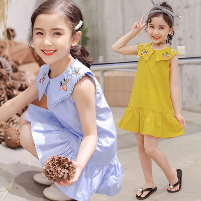 Нов модел детска рокля за момичета в син,розов и жълт цвят