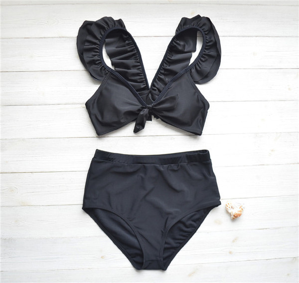 ÚJ modell női kétrészes fürdőruha magas derékkal, fekete színben