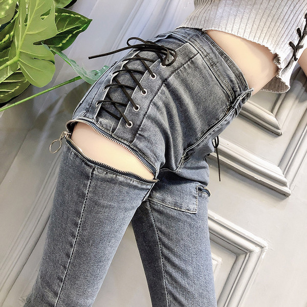 Aktuális női farmer magas derékkal, két színben cipzárral