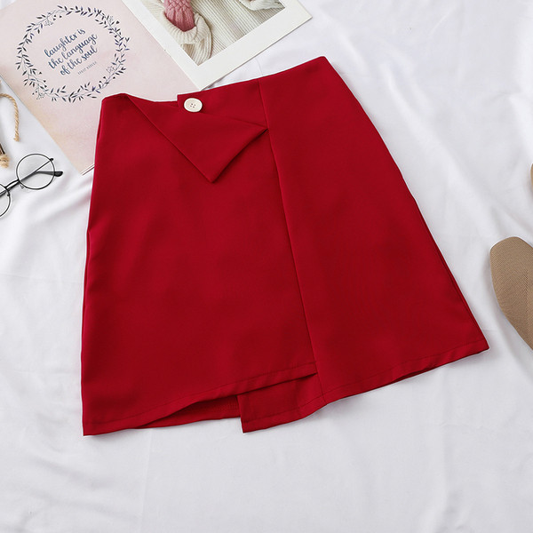 Stílusos női szett színes inggel és piros szoknyával