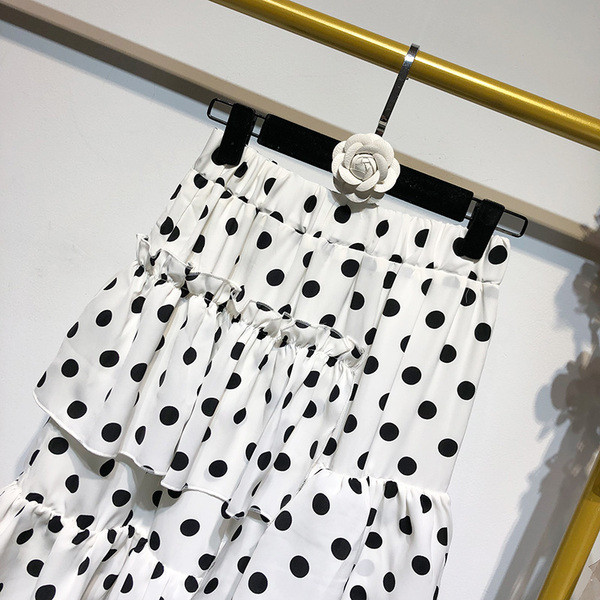 Női széles, fehér, pöttyös szoknya