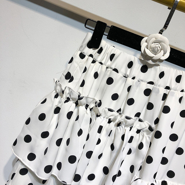 Női széles, fehér, pöttyös szoknya