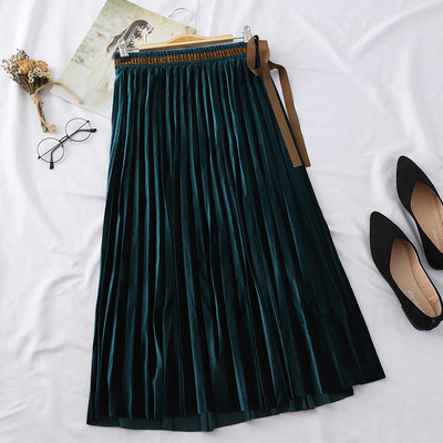 Redős női bársony szoknya derékkötővel több színben