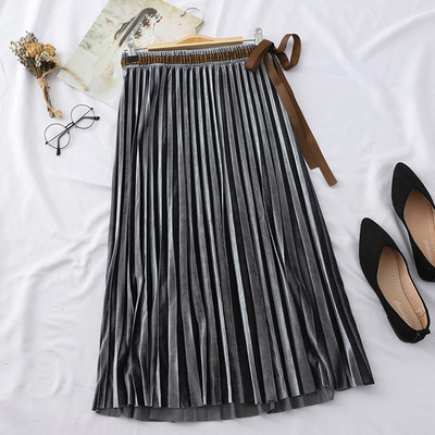 Redős női bársony szoknya derékkötővel több színben