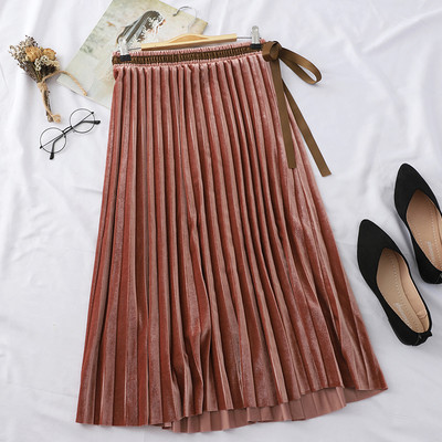 Redős női bársony szoknya derékkötővel több színben
