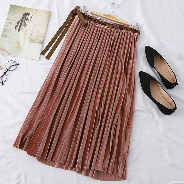 Redős női bársony szoknya derékkötővel több színben