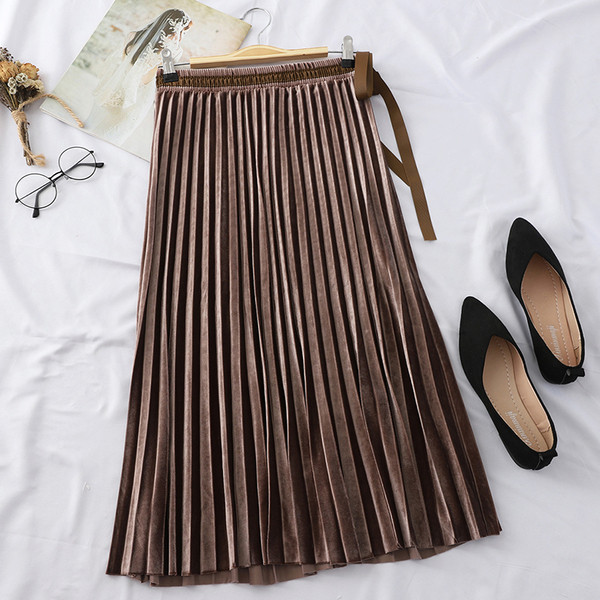 Redős női bársony szoknya derékkötővel több színben