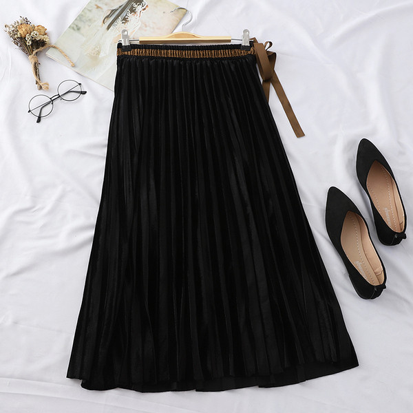 Redős női bársony szoknya derékkötővel több színben
