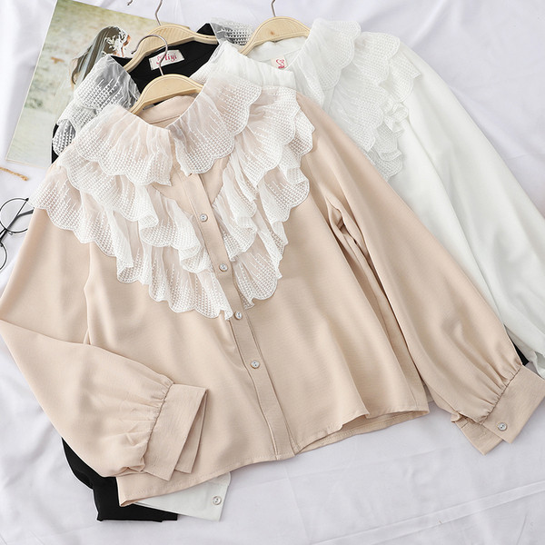 Stílusos női hosszú ujjú ing fekete, fehér és bézs színben