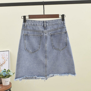 Női farmerszoknya magas derékkal, kék színben