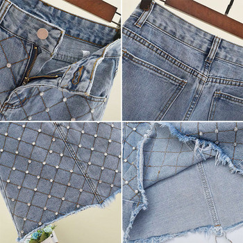 Női farmerszoknya magas derékkal, kék színben