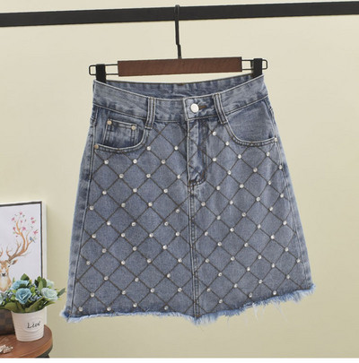 Női farmerszoknya magas derékkal, kék színben