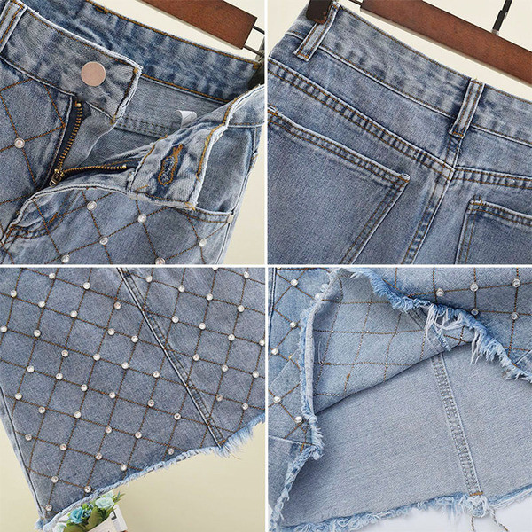 Női farmerszoknya magas derékkal, kék színben