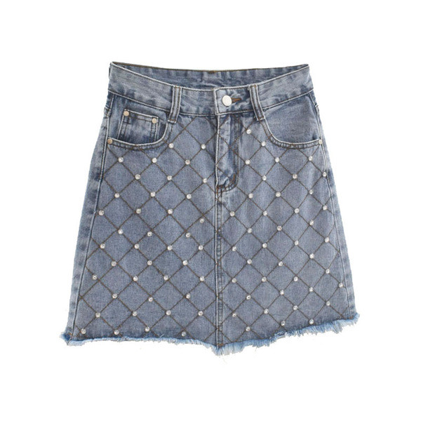 Női farmerszoknya magas derékkal, kék színben